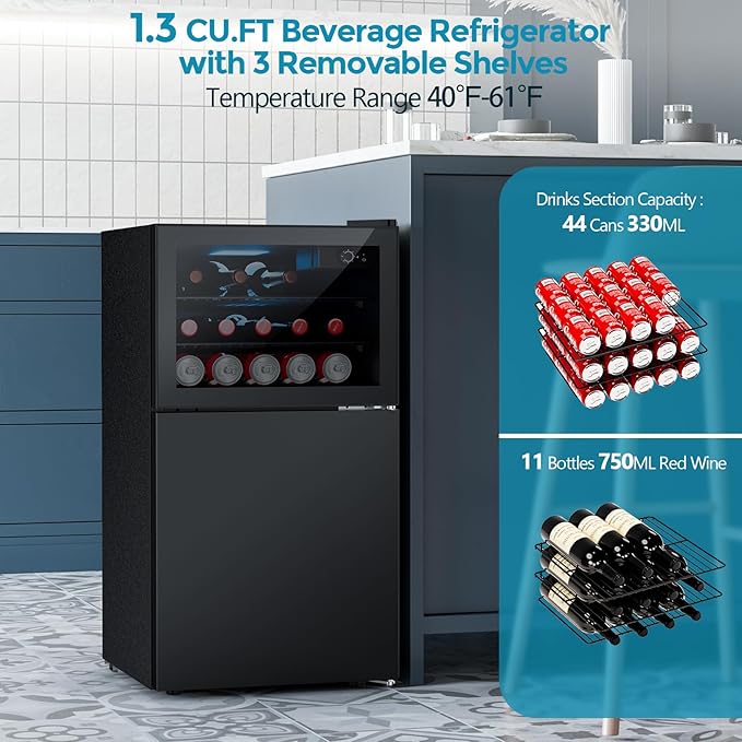 Electactic 2.6 Cu.Ft Mini Fridge with Freezer, 2 Door Compact Refrigerator, Freestanding Beverage Wine Cooler for Bedroom, Office, Home, Reversible Door, Adjustable Thermostat,Black - Image 2