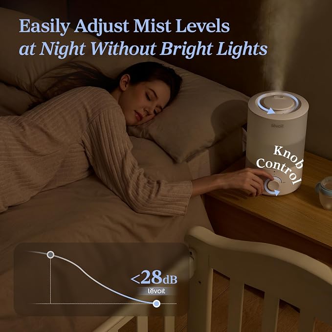 LEVOIT - Humidifiers for Bedroom - Quiet (3L Water Tank) - Cool Mist/Top Fill/Essential Oil Diffuser/25Watt - Home/Large Room - 360° Nozzle - Rapid Ultrasonic Humidification for Baby Nursery/Plant - Image 5