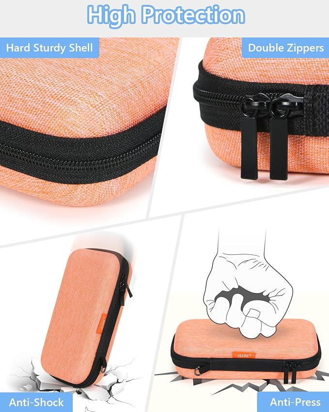 Light-Orange Small Carrying Case Universal Travel Case for Sandisk, Samsung SSD, Earbuds, Cable, Hard Disk, MP3 Player - Portable Storage Pouch Bag - Shockproof Electronic Accessories Organizer - Image 4