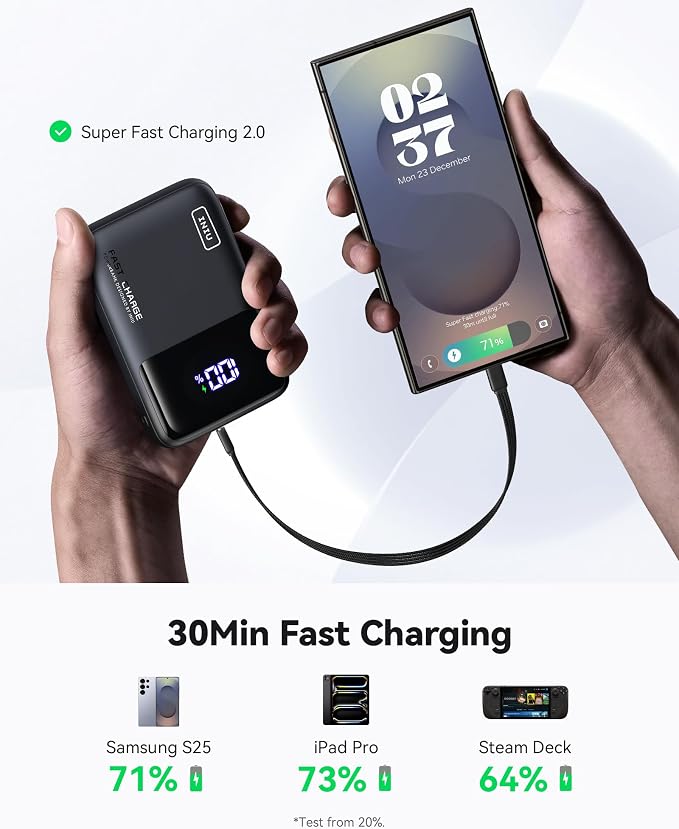 INIU 20000mAh Laptop Power Bank, Ultra Compact 65W PD Dual Fast Charging Portable Charger, Flight-Safe Battery Pack with USB C Cable for Travel MacBook iPad Tablet Switch iPhone 17 16 Pro Samsung S25 - Image 3