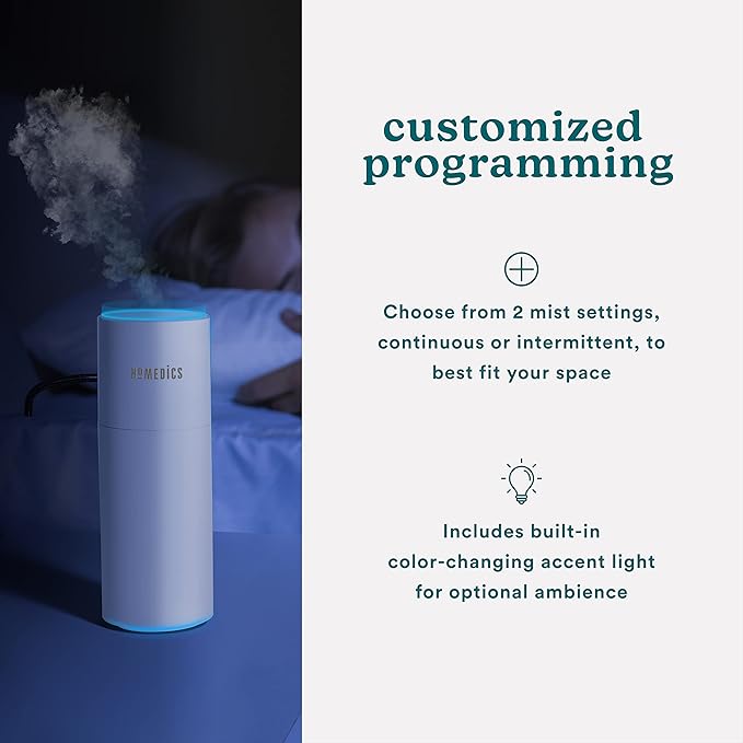 Homedics Portable Humidifier - Small Air Humidifiers for Bedroom, Plants, Office, Travel - Cool Mist Humidifiers, Color-Changing Accent Light, 2 Mist Settings, White - Image 4