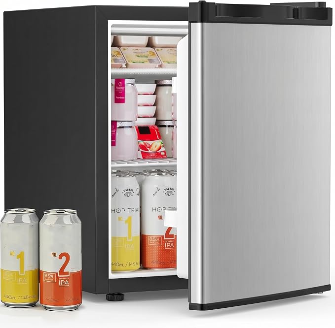 Antarctic Star Mini Fridge with Freezer, Rated 1.6 cu.ft, Small Upright Refrigerator with Removable Shelves, 7 Adjustable Thermostat, Low Noise for Bedroom/Apartment/Office,Silver by AntarcticStar