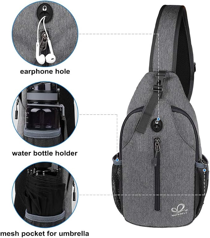 WATERFLY Crossbody Sling Backpack Sling Bag Travel Hiking Chest Bags Daypack - Image 4