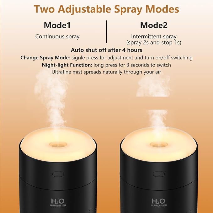 Portable Mini Humidifier, Auto Shut-Off, 2 Mist Modes, Quite, Small Humidifiers for Bedroom Travel Office Desk Plants (Black) - Image 4
