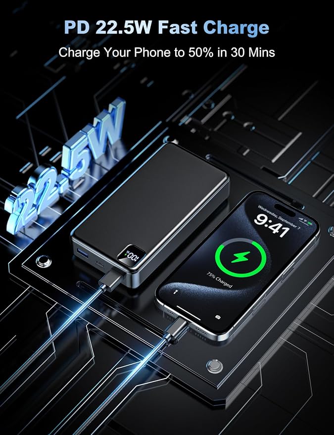 Portable Charger Power Bank, PD 22.5 W Fast Charging Large Capacity Battery Pack, 56800mAh Portable Phone Charger for Travel Camping Essential Compatible with iPhone 17/16/15/14/13 Series, iPad-Black - Image 2
