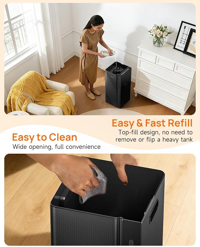 Mifasol Humidifier Large Room, 5.3Gal/20L Warm & Cool Mist Humidifiers for Home 1500 sq ft, Whole House Humidifier, Humidifiers for Bedroom Home Plants Office Large Areas, Black - Image 8
