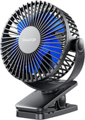 Gaiatop Portable Clip on Fan Battery Operated, Small Powerful 3 Speed Quiet 360° Rotate, USB Rechargeable Mini Personal Cooling Fan for Desk Table Home Office Stroller Camping Women Gifts Black Blue by GAIATOP