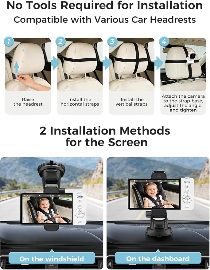 GHB Wireless Baby Car Camera 5" HD, 3500mAh Baby Monitor 2000mAh Camera Non WiFi - Image 7