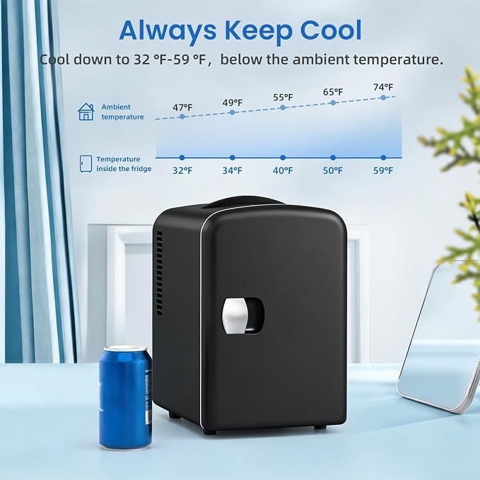 Antarctic Star Compact Refrigerator, Portable Mini Fridge, Skin Care 4L Capacity/6 Cans, for Bedroom, Car, Office & Dorm, Small Cooler for Cosmetics, Beverage and Food, Black - Image 3