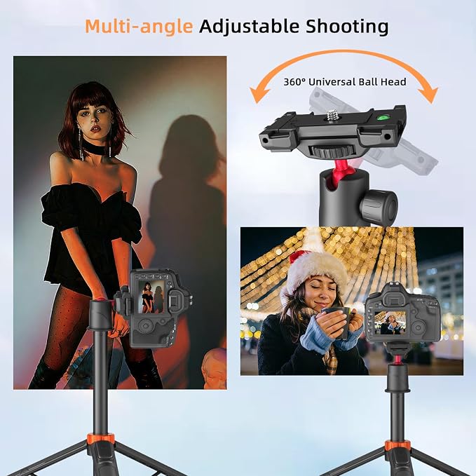 Action Camera Tripod with 360° Ball Head, 66.5'' Selfie Stick Tripod with - Image 4