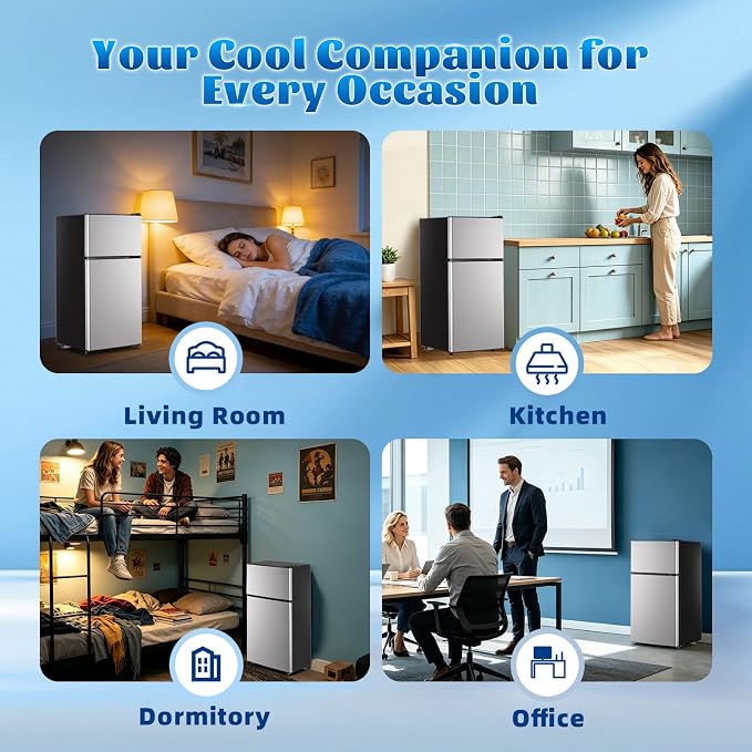 Mini Fridge with Separate Freezer Compartment Double Door Small Refrigerator with 7 Adjustable Temp Control Ideal for One Person Use & Dorm Apartment Office Silver - Image 9