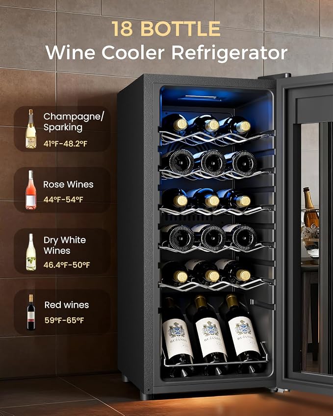 Feelfunn 18 Bottle Wine Cooler Refrigerator - Small Wine Fridge with Glass Door & Digital Temperature Control, Freestanding Wine Refrigerator for Red, White, Champagne or Sparkling Wine, Black - Image 2