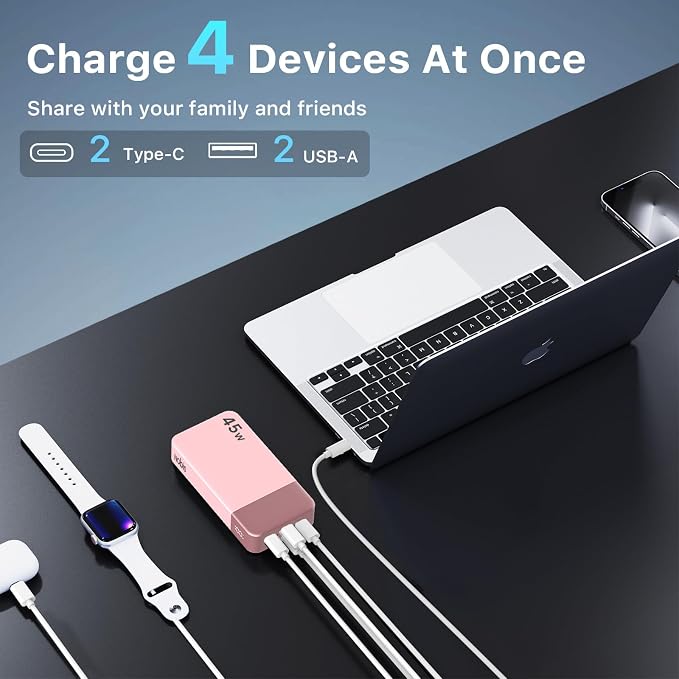 NOBIS Portable Charger, 20000mAh Power Bank, 45W Power Bank Fast Charging, Battery Pack with C to C Cable, Battery Bank with Digital Display for Phone Android Laptop etc (Pink) - Image 4