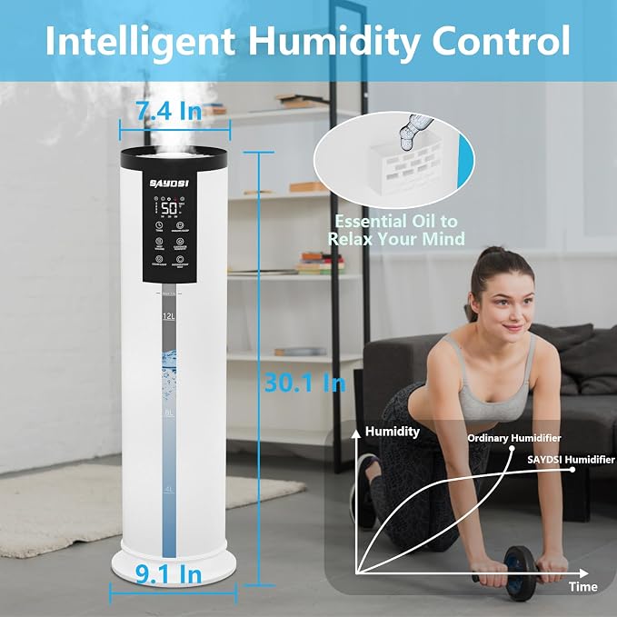 Humidifier, 3.4Gal(13L) Smart Humidifier for Bedroom Home,2000 sq.ft Cool Mist Humidifiers for Home Plants and Office Basement Whole House Large Room with Remote Control Timer and Water Tank - Image 5