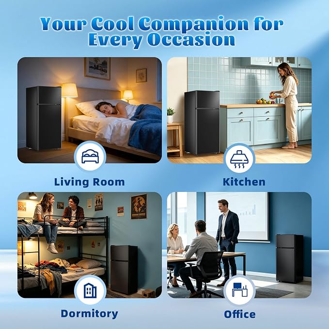 Mini Fridge with Freezer Ample Capacity 2.6 CU.FT Small Refrigerator with Top Freezer & 7 Adjustable Temperature 2 Door Small Fridge for Office, Dorm, Bedroom Black - Image 9