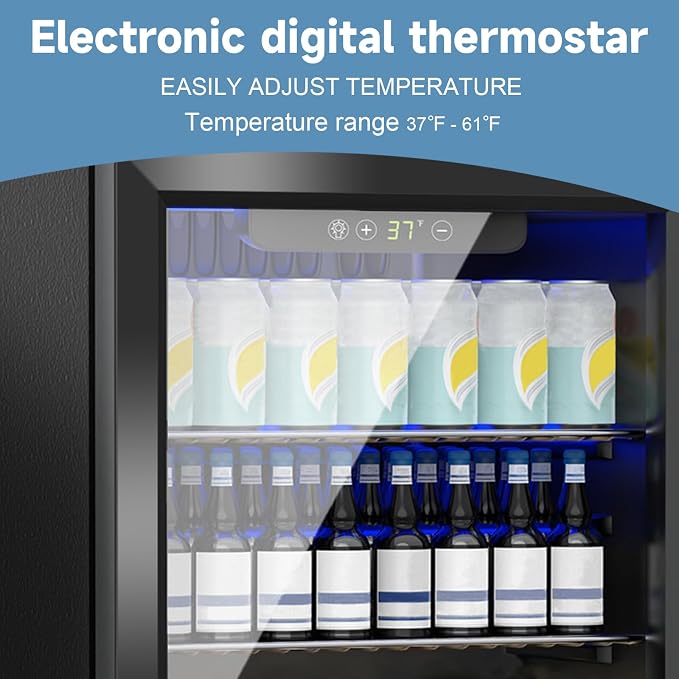 Stopasd Compact Beverage Refrigerator, 1.6 Cu.Ft/70 Can Drink Fridge, with Glass Door, Adjustable Shelves & Digital Display, Quiet Undercounter Small Fridge for Home/Office/Bar/Garage, Black - Image 4