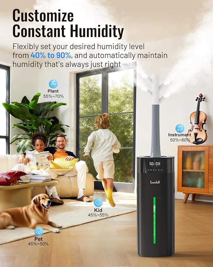 Cool and Warm Mist Humidifier Large Room, 5.3Gal/20L Humidifiers for Home 2000 sq ft, Whole House Humidifiers with Diffuser Extended Tube, Air Humidifier for Bedroom Nursery Baby Plants Black - Image 5