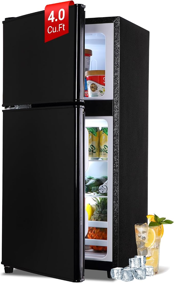 Mini Fridge with Freezer 4.0 Cu. Ft. Small Refrigerator with Freezer Black | 7-Level Adjustable Temperature, Compact Apartment Fridge Removable Shelves for Dorm, College, Office by Rosmena