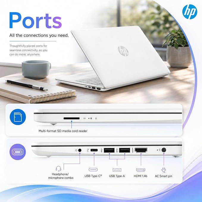 HP Ultrabook Laptop, 4GB RAM, 128GB SSD, Intel Processor, No Mouse | 1TB Cloud Storage, Copilot AI, Long Battery Life, Lightweight, Microsoft 365 1-Year, Windows 11, No mouse - Image 8