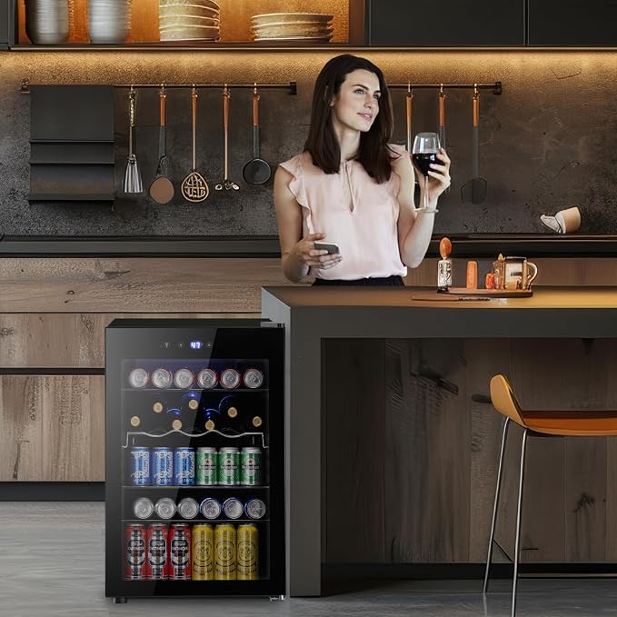 4.4 Cu.ft Beverage Refrigerator Cooler, 145 Can Mini Fridge Glass Door with Adjustable Shelves, Digital Temperature Display, Freestanding Small Drink Fridge for Home, Office or Bar(Black) - Image 5
