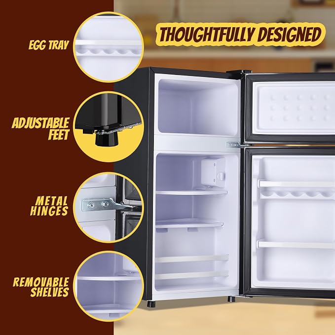 2.4 Cu.ft Mini Fridge with Freezer Dual Door Small Fridge Dark Gray | Bottom Drink Holder 2 Plastic Shelves 7 Temp Control - Image 5
