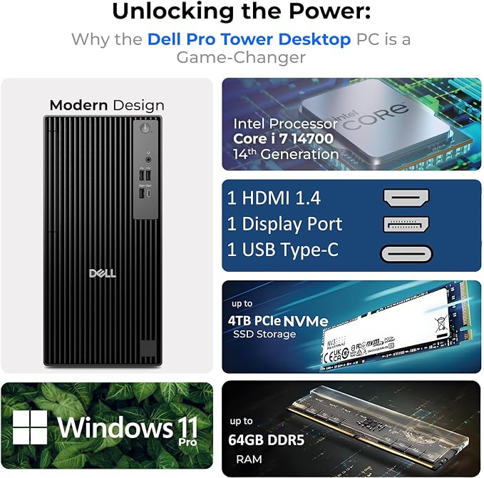 Dell 2026 Pro Tower Desktop, Intel i7-14700T 20-Core, 32GB DDR5+1TB SSD | Multi-Display, Windows 11 Pro, Enterprise Security, Next Gen OptiPlex for for Corporate & Business, Jet Black - Image 2