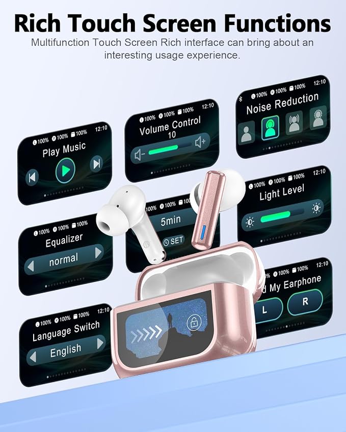 ZIUTY Wireless Earbuds, ANC ENC Noise Cancelling Ear Buds with Touch Screen | 40H Stereo Bass, Bluetooth Headphones with Transparency Mode, IPX7 Waterproof, Clear Calls, 5 EQ for iOS Andoid,Pink - Image 2