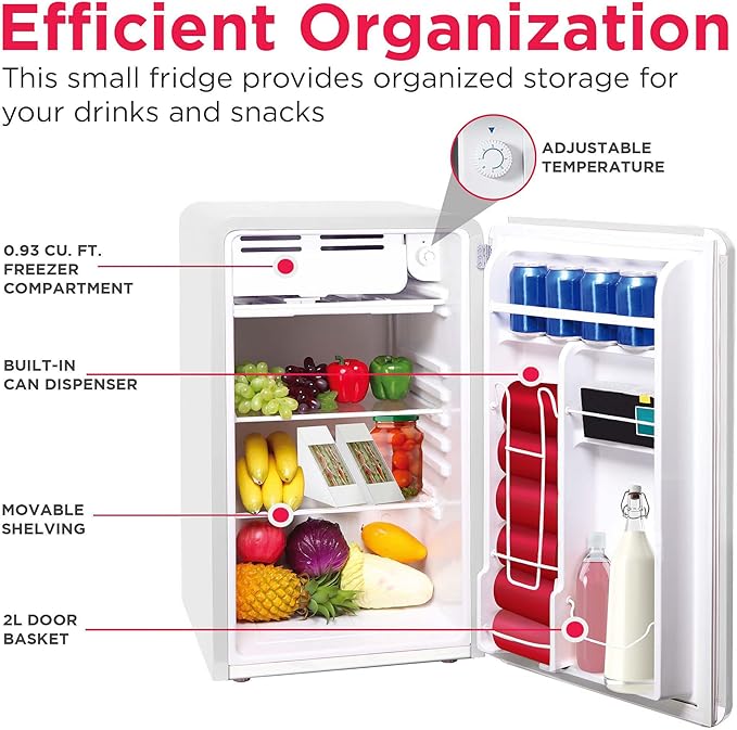 Frigidaire Retro Compact Refrigerator with Chiller, 3.2 cu ft Countertop Fridge, Built-In Bottle Opener, Rounded Corners, Premium, for Office, Bedroom, Dorm Room, Cabin, 18.5D x 20W x 31.5H (White) - Image 5