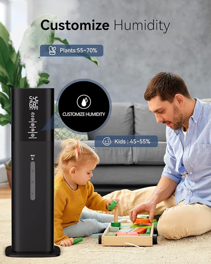 Humidifiers for Bedroom, 2.11Gal 8L Quiet Humidifiers for Large Room with Timer, 360°Nozzle, 3 Speed Ultrasonic Cool Mist Humidifier with Humidistat for Baby Home Adults Plants - Image 5