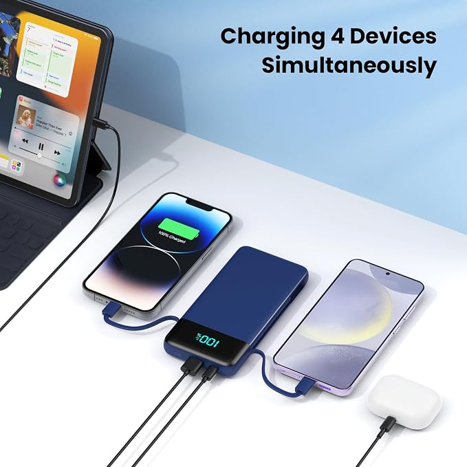 Portable Charger for iPhone with Built in Cables and Wall Plug,Upgraded 13800mAh Fast Charging USB C Power Bank,4 Outputs Travel Essential Battery Pack Compatible with iPhone 17/16/15/14,Samsung-Blue - Image 6