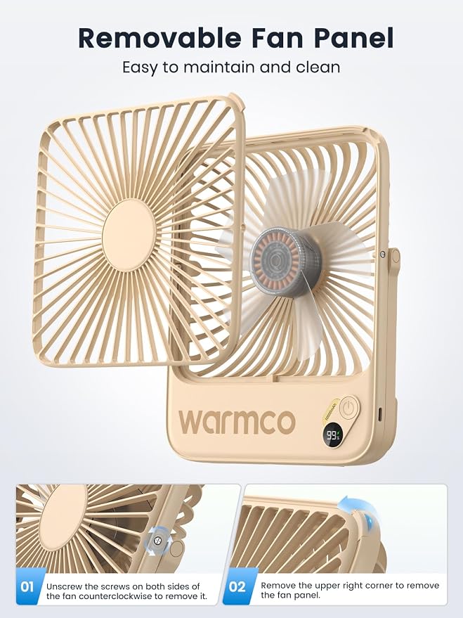 Warmco 10000mAh Portable Travel Fan 7-inch, Max 24H Runtime, Ultra-thin Quiet Rechargeable Battery Operated Desk Fan with Digital Display for Camping, Office, Bedroom, Cruise Essentials - Image 7