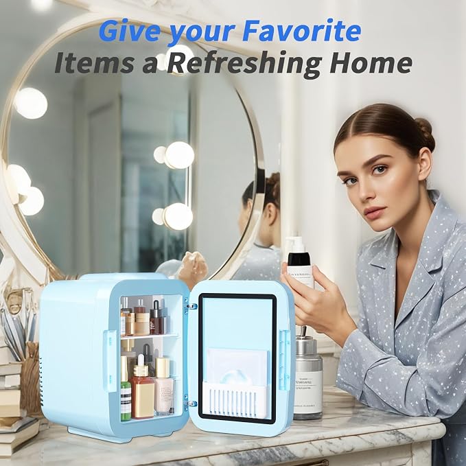 OSTBA Skincare Fridge Mini Fridge for Bedroom with Dimmable LED Mirror, 4Liter/6 Cans Cooler and Warmer for Makeup, Cosmetic, Beauty, Portable Refrigerator for Bedroom, Vanity, Office and Car - Image 8