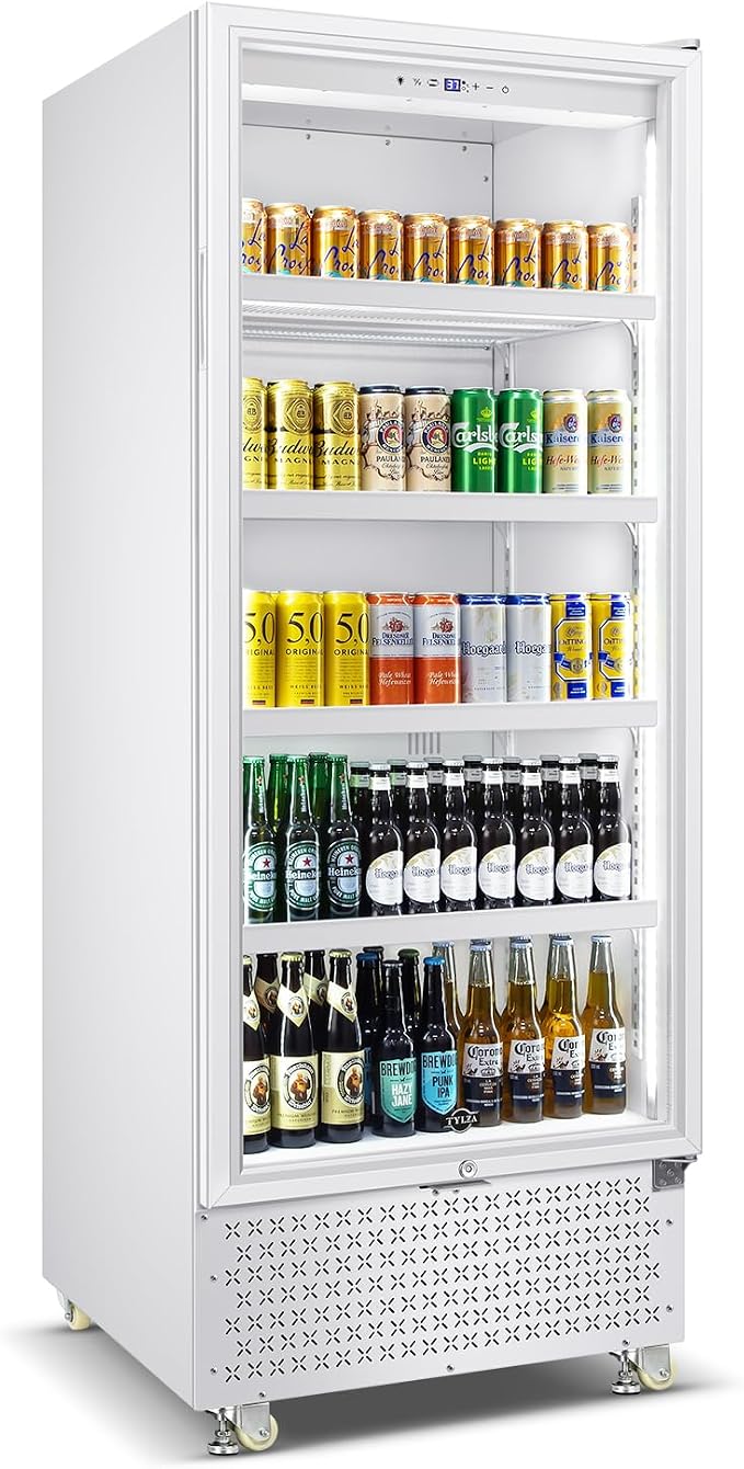14.8CuFt Glass Door Beverage Cooler Quick Chill White | Fast cool, 630-can, self-closing door, auto-defrost, low noise, display for store/office by TYLZA