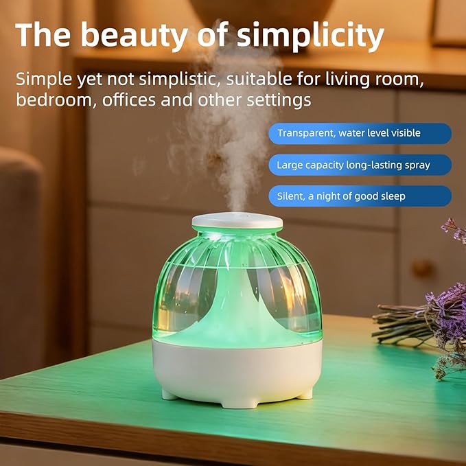 650ml USB Humidifiers for Bedroom Cool Mist Humidifier Quiet Air Humidifiers USB humidifiers for Living Room Home Office,2 Mist Modes,Night Light White - Image 3