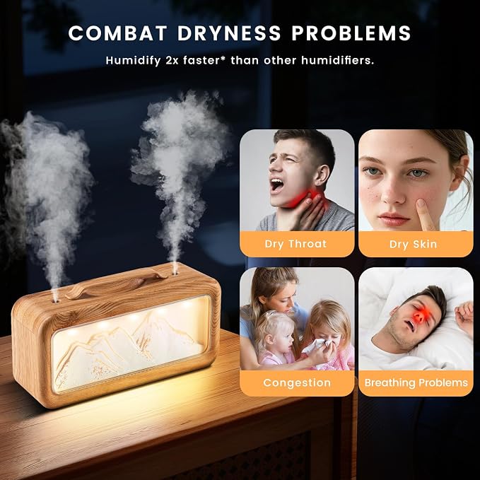 HEEYCEM Humidifiers for Bedroom, 600ml Cool Mist Humidifier with Night Light, 23dB Quiet Operation, Mini Baby Humidifier,for Bedroom, Nursery, Office, Plants(Wood Grain） - Image 6
