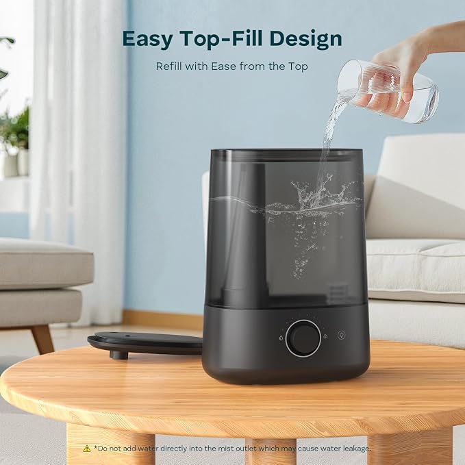 BREEZOME 5L Humidifiers for Bedroom, Ultrasonic Cool Mist Top Fill Humidifier & Essential Oil Diffuser, 360°Nozzle, Auto Shut-off, 50H Runtime, Quiet Humidifiers for Large Room, Baby Nursery, Plants - Image 5