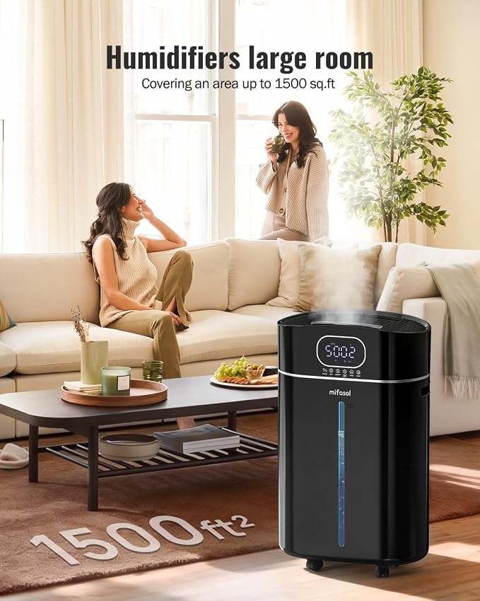4.2Gal/16L Cool and Warm Mist Humidifier Large Room, Auto Restart Humidifiers for Home 1500 sqft, Air Humidifiers for Bedroom with Diffuser & Flame Light, Whole House Humidifiers for Baby Plant, Black - Image 3
