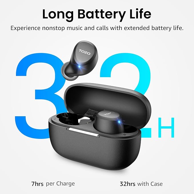 TOZO A1 Wireless Earbuds Bluetooth 5.3 Light Weight in Ear Headphones | IPX5 Waterproof, 2 Mics for AI Calls, Immersive Premium Sound Bass Ear buds with Charging Case, 32 Presets EQ via TOZO App - Image 3