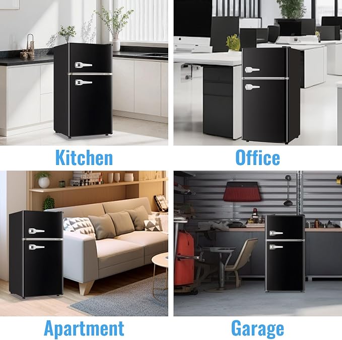 3.5 Cu.Ft Retro Mini Fridge with Handle Compact Refrigerator Black | Dual Door Refrigerator with Freezer 7 Gears Temperature Control Ideal for Bedroom Dorm Office - Image 8