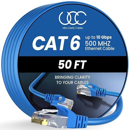 Cat 6 Ethernet Cable 50 ft, 10Gbps High Speed Ethernet Cable, Internet Cable by UltraClarityCables