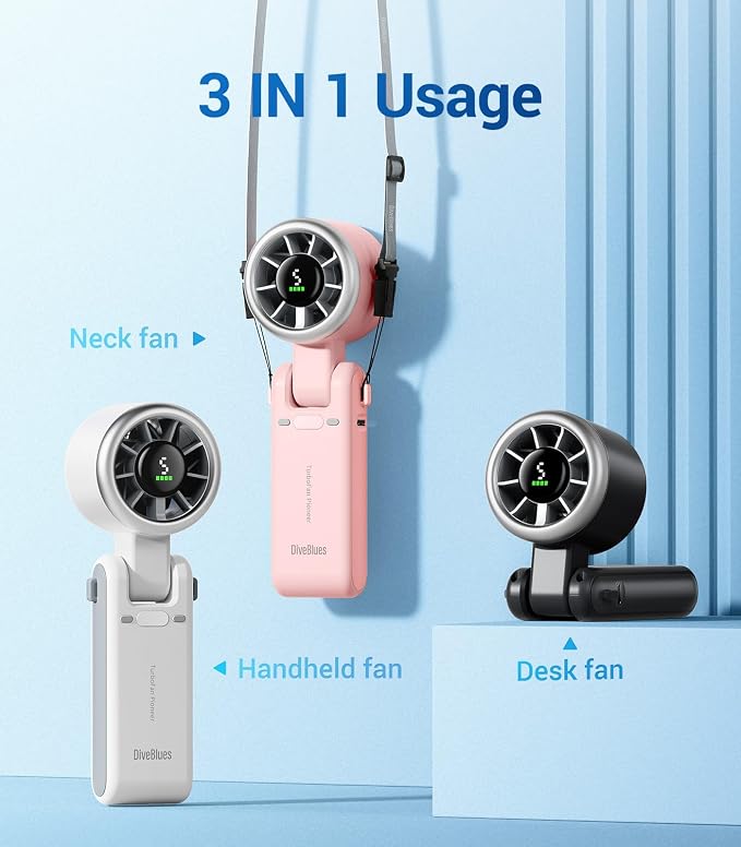 Diveblues Portable Handheld Turbo Fan, 5 Gear Wind, Battery Operated, Up to 12 Working Hours, 3 IN 1 Hand Fan with Air Turbo Tech Cooling Fan for Outdoor Activities, Travel, Working - Image 3