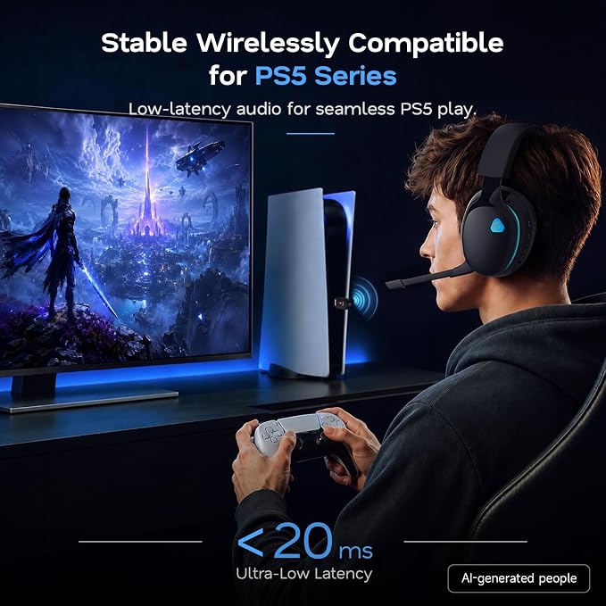 AOC 2.4GHz Wireless Gaming Headset for PS5, PS4, PC, Switch, 45Hr, Black | Bluetooth 6.0 Gaming Headphones with Noise Canceling Mic, 7.1 Virtual Surround, Great for Fortnite & Call of Duty/FPS Gamers - Image 2