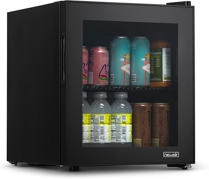 NewAir 60 Can Beverage Refrigerator | Compact Freestanding Mini Fridge for Bedroom, Dorm, Office or Gaming Room | Glass Door, Adjustable Shelf & Quiet Cooling | Black by NewAir