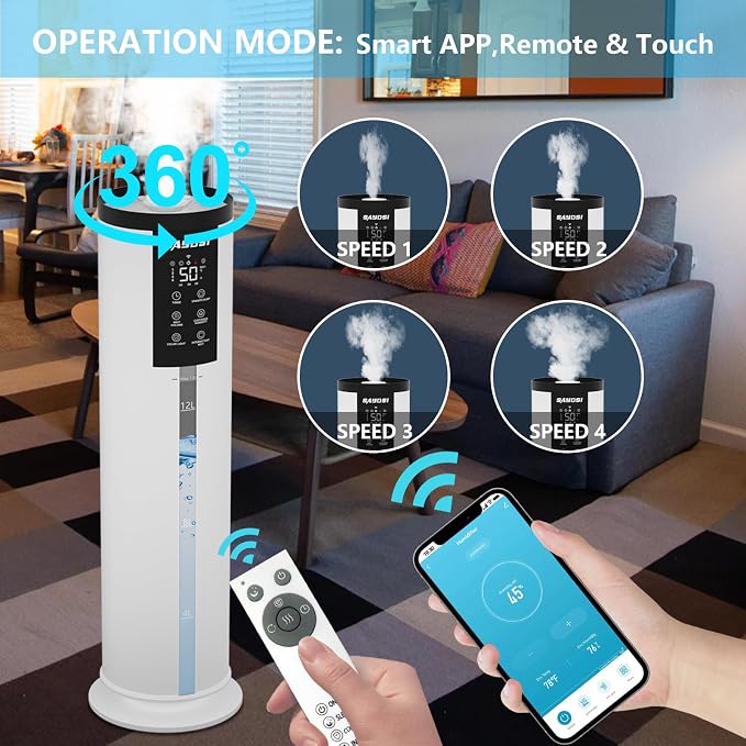 Humidifier, 3.4Gal(13L) Smart Humidifier for Bedroom Home,2000 sq.ft Cool Mist Humidifiers for Home Plants and Office Basement Whole House Large Room with Remote Control Timer and Water Tank - Image 3