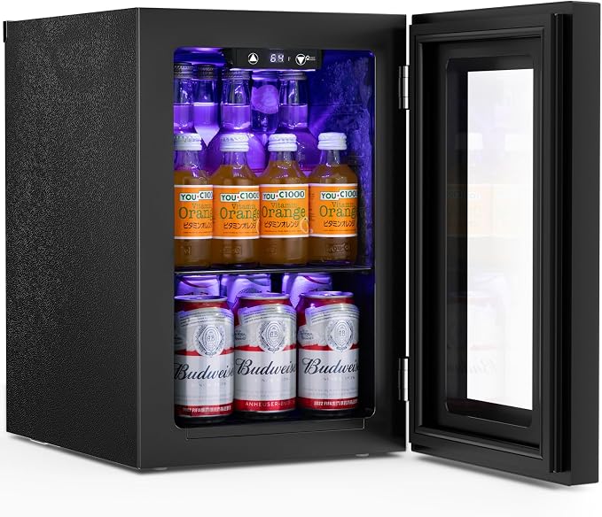 Antarctic Star 18L Beverage Refrigerator Cooler 24Can, Mini Fridge with Quiet Compressor, LED Light,Freestanding Small Fridge with Electronic Temperature Control for Home and Bar(40-61 ℉) by AntarcticStar