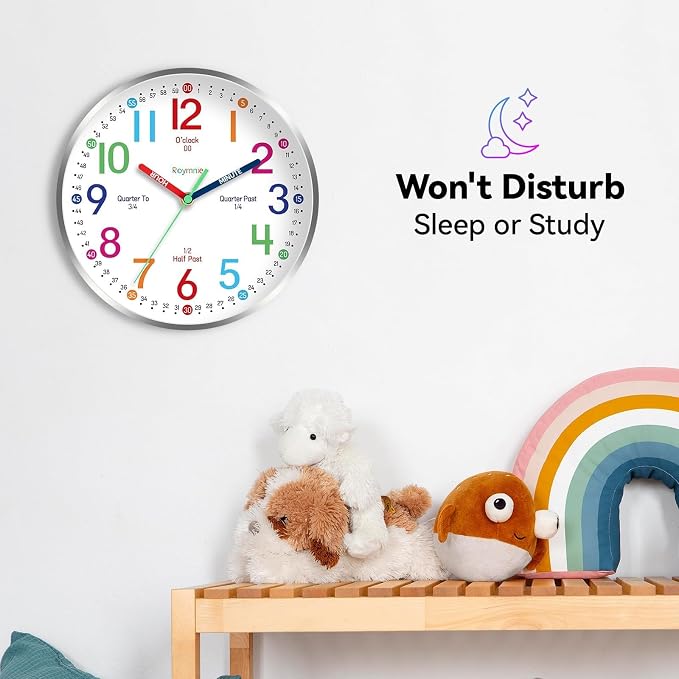 Roymnie Wall Clock for Kids Learning Easily Kids Teaching Clock Silent Non - Image 5