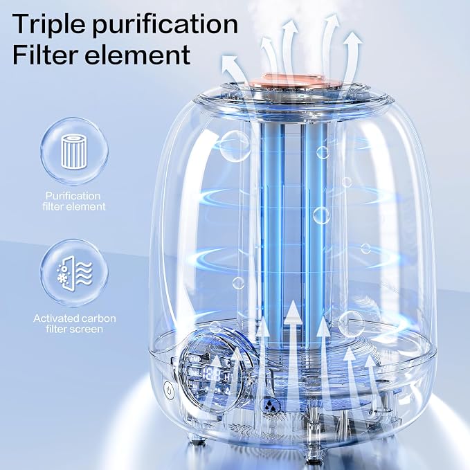 Humidifiers for Bedroom, 3L Tank for 30H 20dB Quiet Mist Time, Dual Nozzles, LED Lights, Smart Timer (2/4/8 Hours), Auto Shut-Off, Perfect for Baby and Large Rooms (White) - Image 7