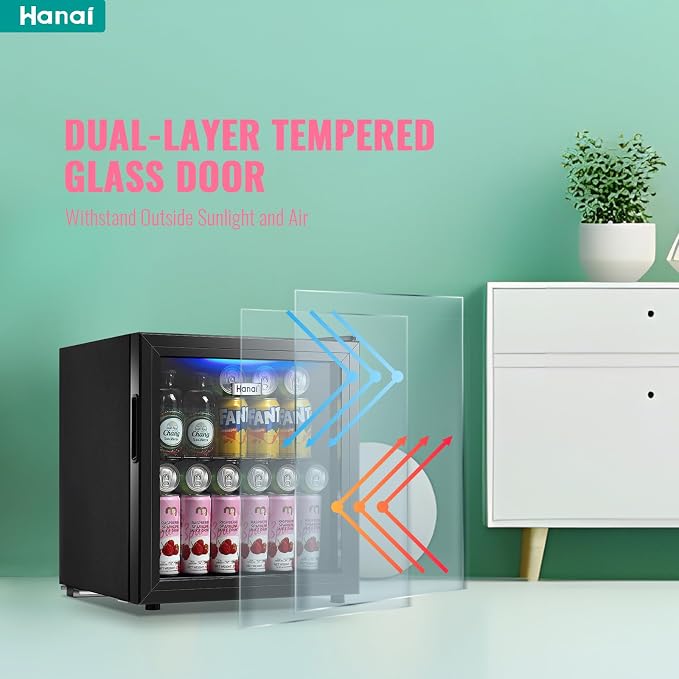 Mini Fridge Cooler 60 Can Beverage Refrigerator Black Mini Beer Fridge Glass Door for Wine Soda Juice Small Drink Cooler Machine Clear Front Removable for Home Office Bar Freestanding - Image 5