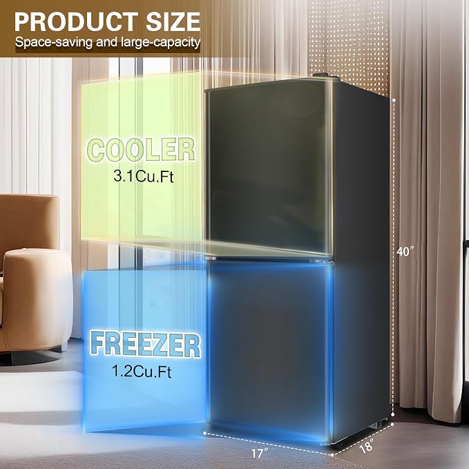Dorm Size Fridge with Freezer 4.3 Cu. Ft., 2-Door Small Refrigerator Black | with Bottom Freezer, 7-Level Thermostat Control, Low Noise Mini Fridge for Apartment, Office, Kitchen - Image 2