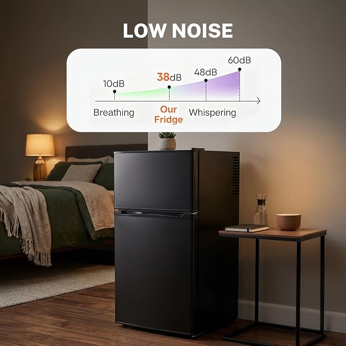 3.2 Cu.Ft Mini Fridge with Freezer, 2 Door Small Refrigerator with Adjustable Thermostat Energy-efficient Low Noise, Compact Fridge for Bedroom, Office, Dorm, Black - Image 5